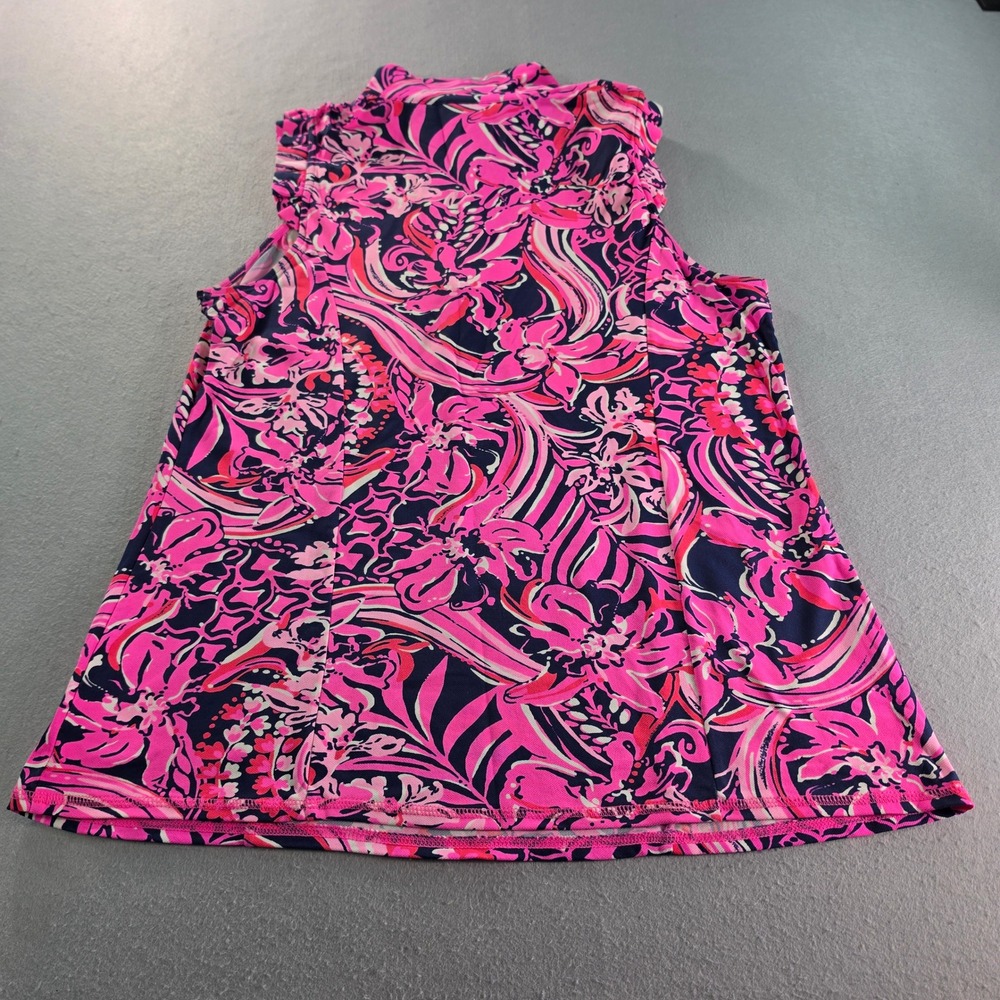 Lilly Pulitzer Luxletic Sleeveless Golf Polo Pink Navy Floral Ruffle XL - Picture 4 of 8